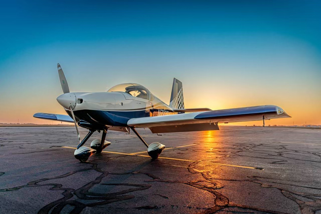 Experimental RV aircraft photographed at sunset